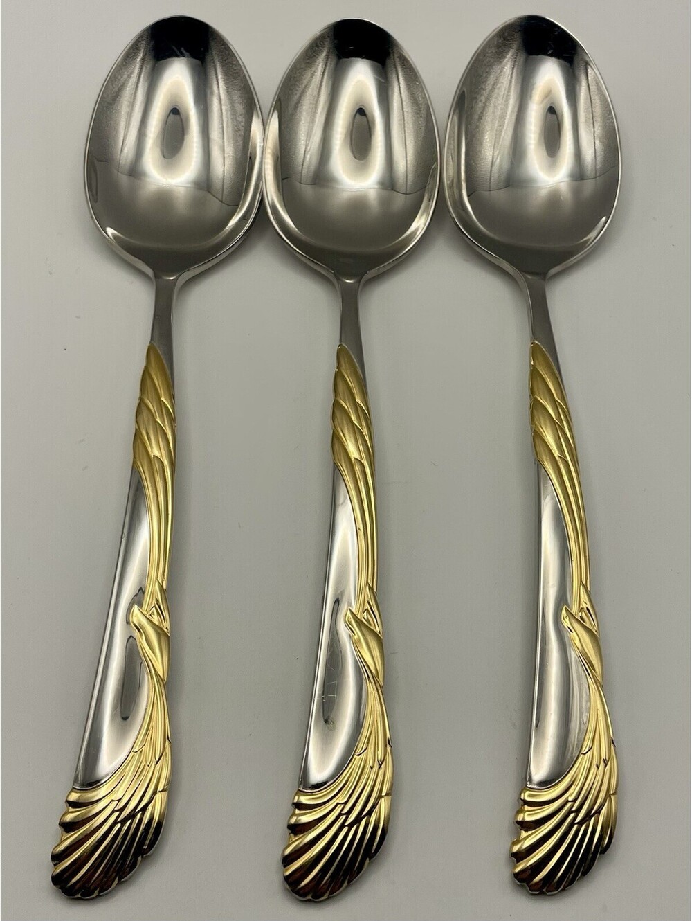 (3) Sasaki WINGS Gold Accent Gerald Patrick Stainless Place Spoon Lot ~ 7 5/8”
